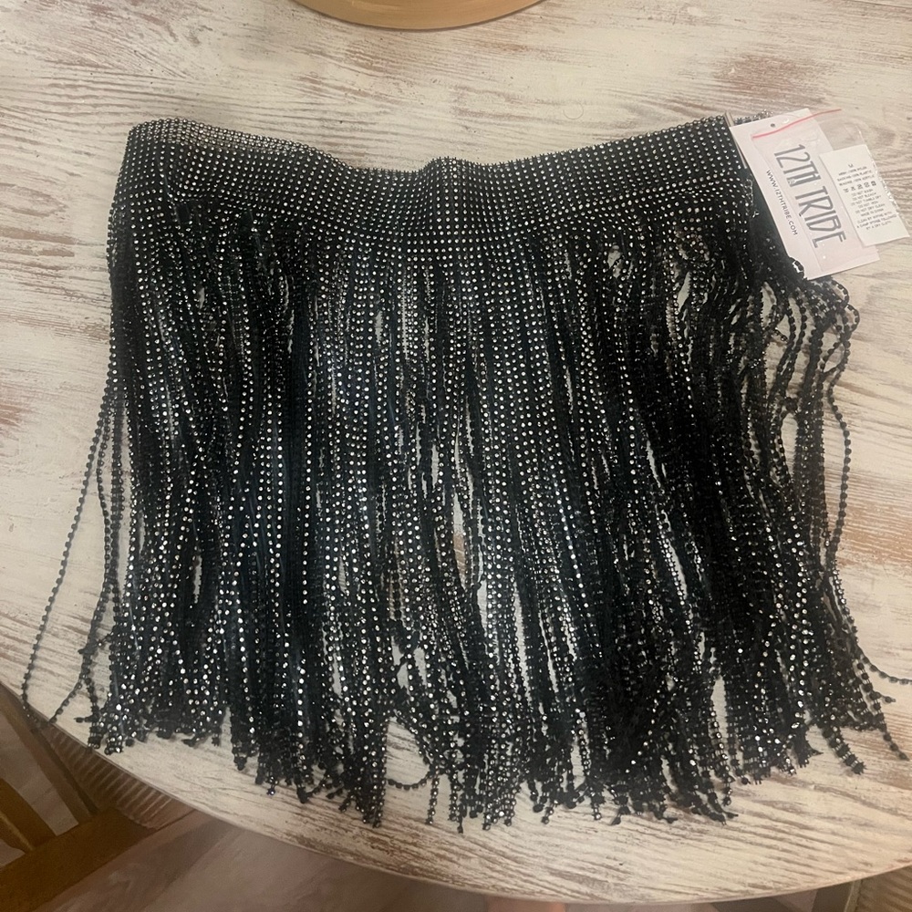 NWT: 12th tribe Trinity Black Fringe Skirt